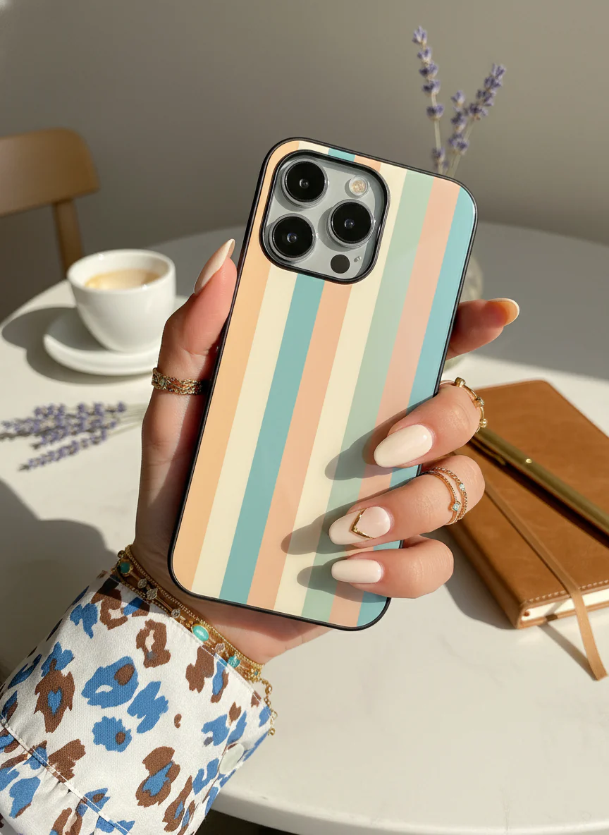 Abstract strips Premium Glass Back Cover For iPhone 11-17 Models - Image 10