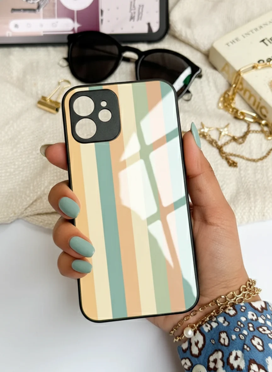 Abstract strips Premium Glass Back Cover For iPhone 11-17 Models - Image 13
