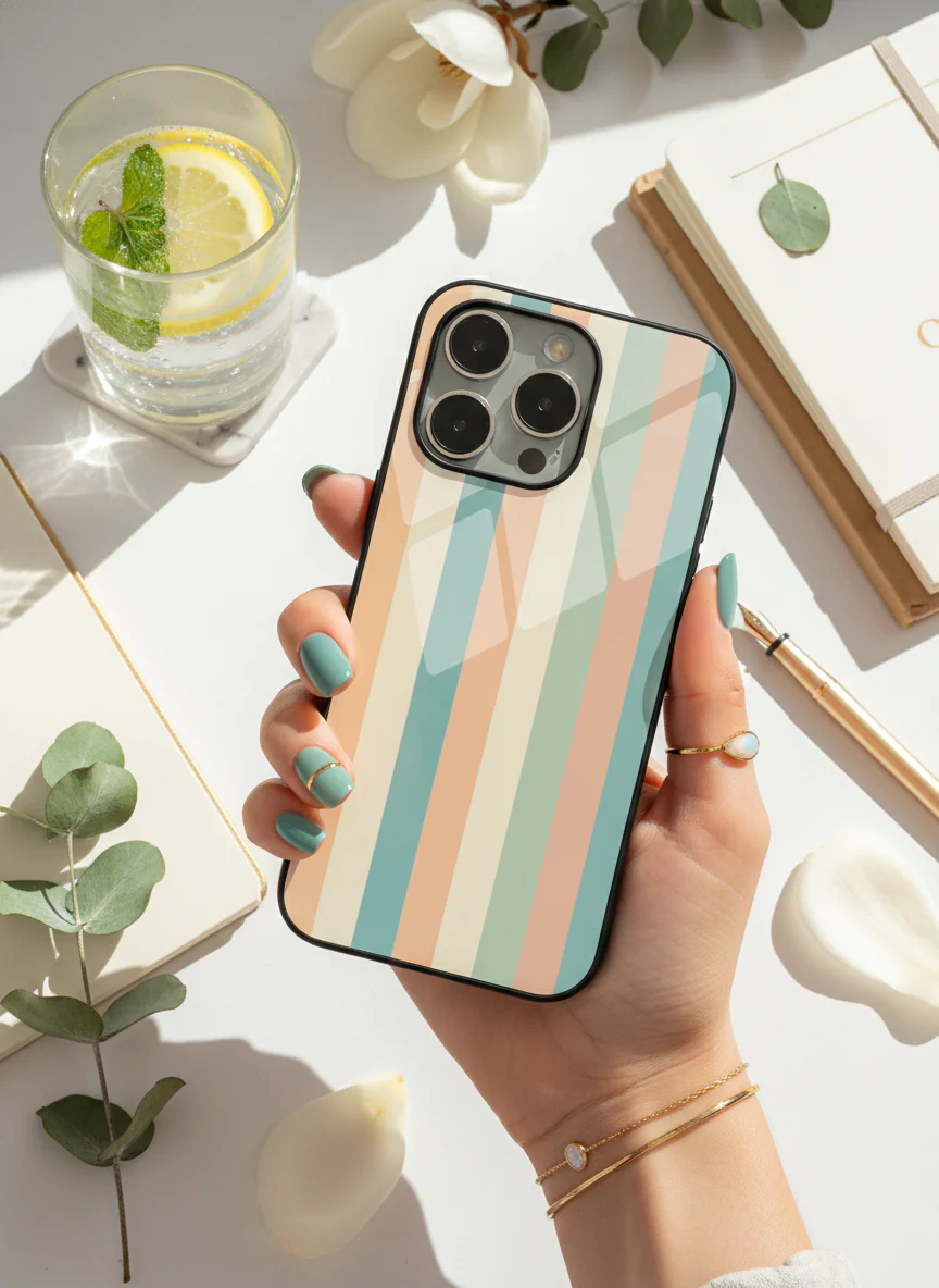 Abstract strips Premium Glass Back Cover For iPhone 11-17 Models - Image 4