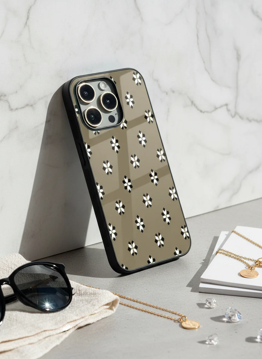 Aesthetic Floral Grid Premium Glass Back Cover For iPhone 11-17 Models - Image 12