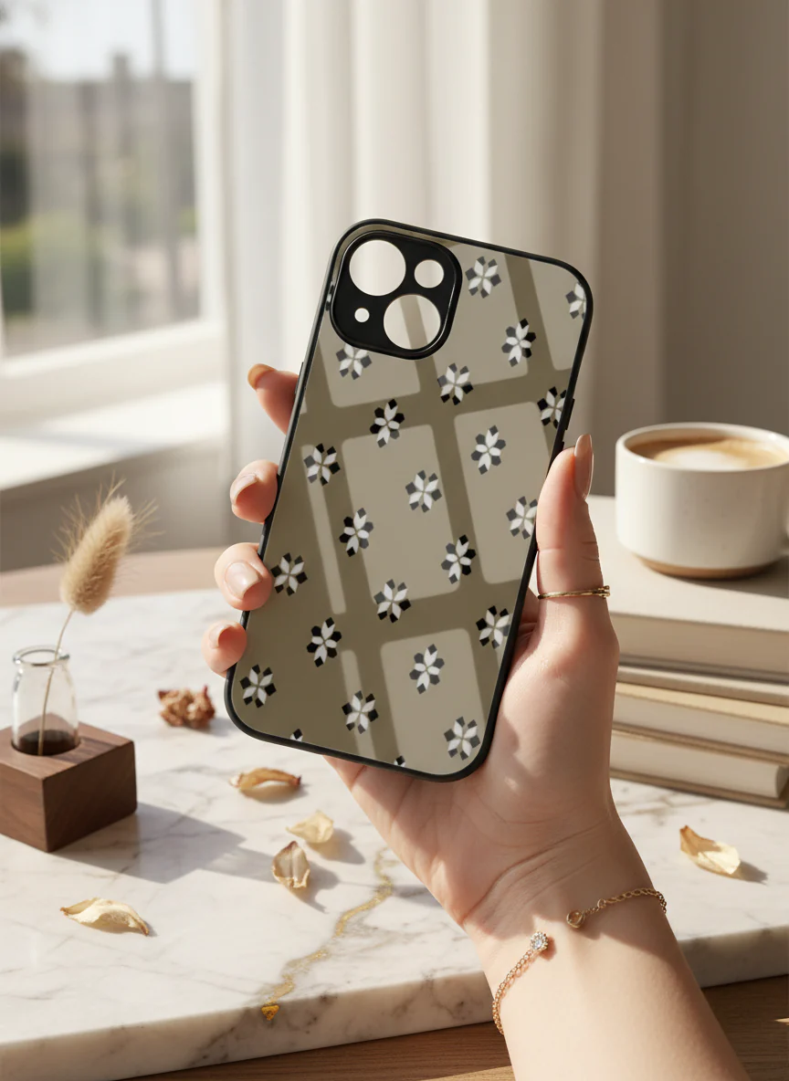 Aesthetic Floral Grid Premium Glass Back Cover For iPhone 11-17 Models - Image 13