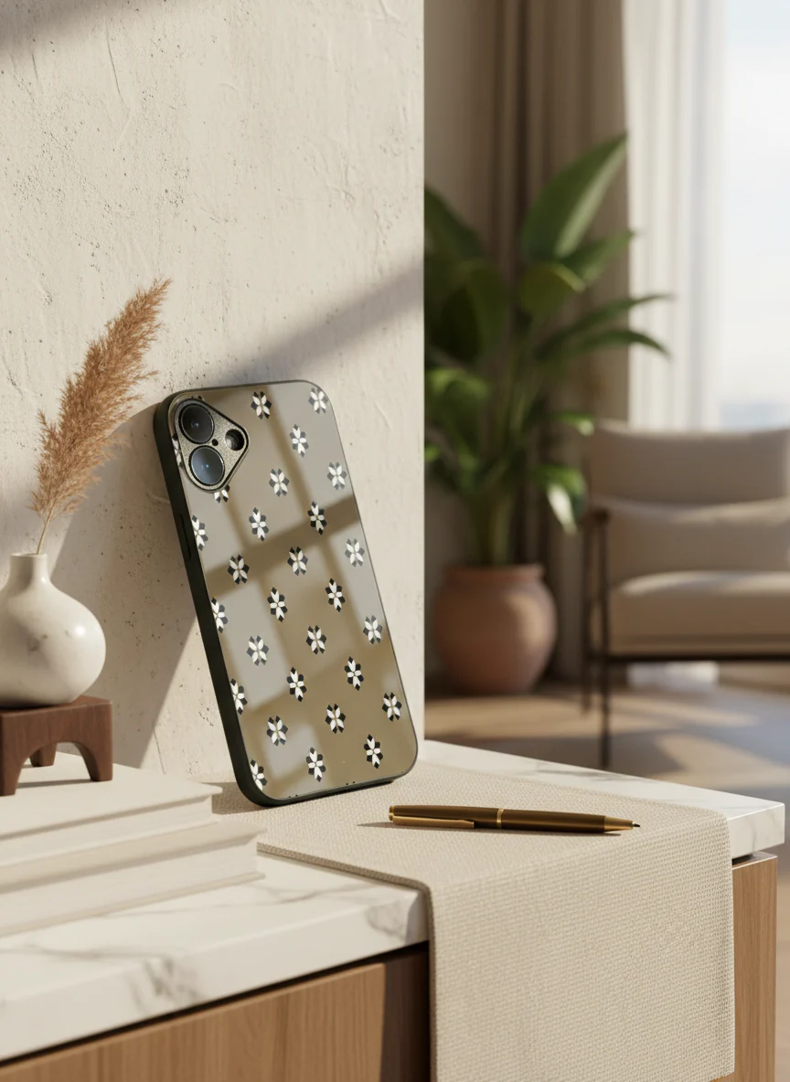 Aesthetic Floral Grid Premium Glass Back Cover For iPhone 11-17 Models - Image 15