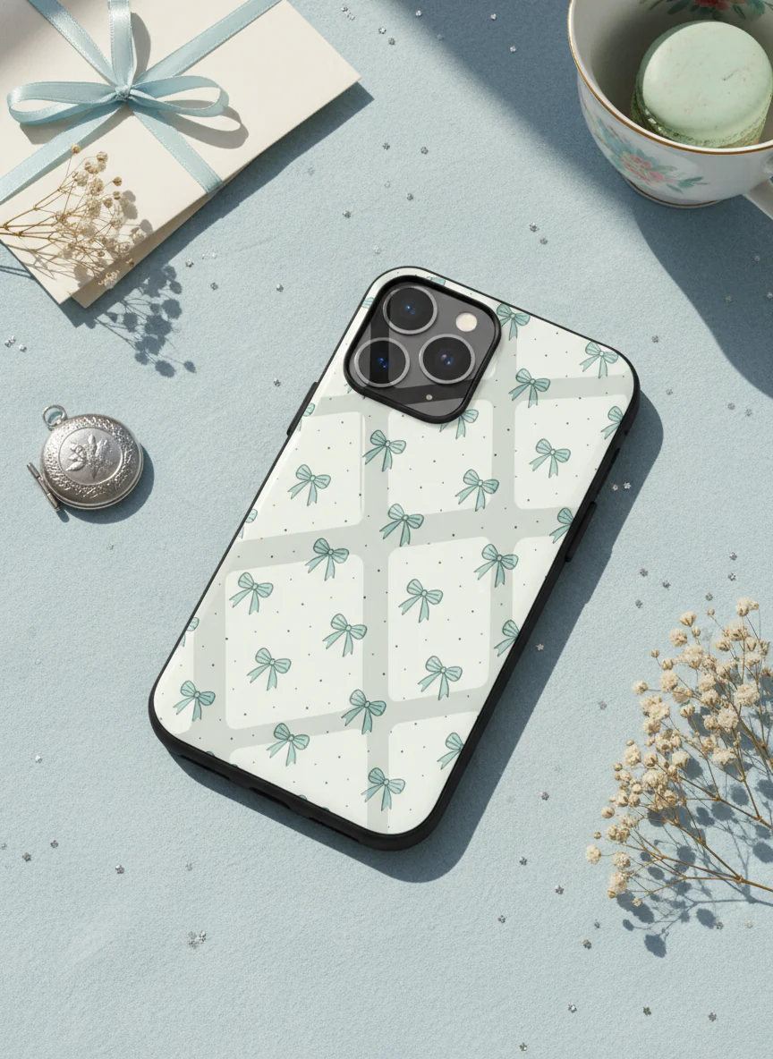 Aesthetic Green Bows Premium Glass Back Cover For iPhone 11-17 Models - Image 5