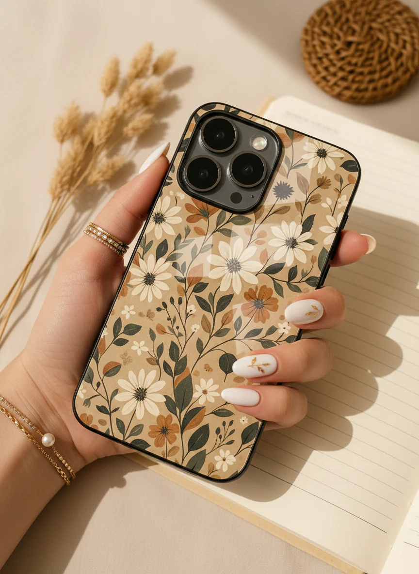 Autumn Bloom Premium Glass Back Cover For iPhone 11-17 Models