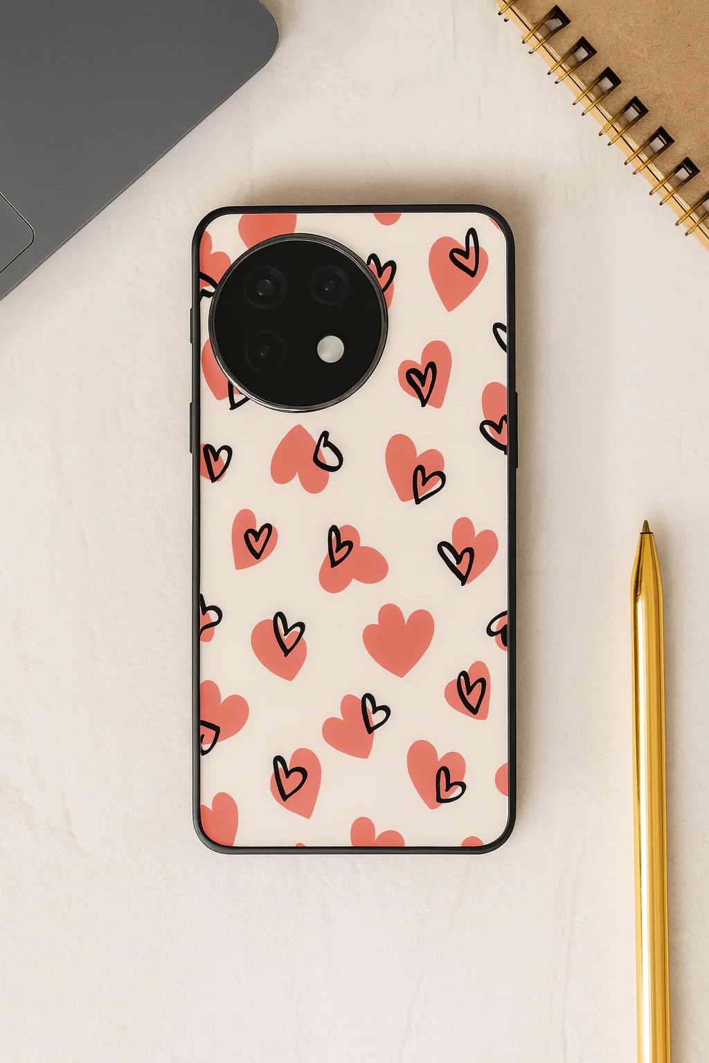 Benji Hearts Premium Glass Back Cover For One Plus 13, 12, 11, 10, Nord Series - Image 2