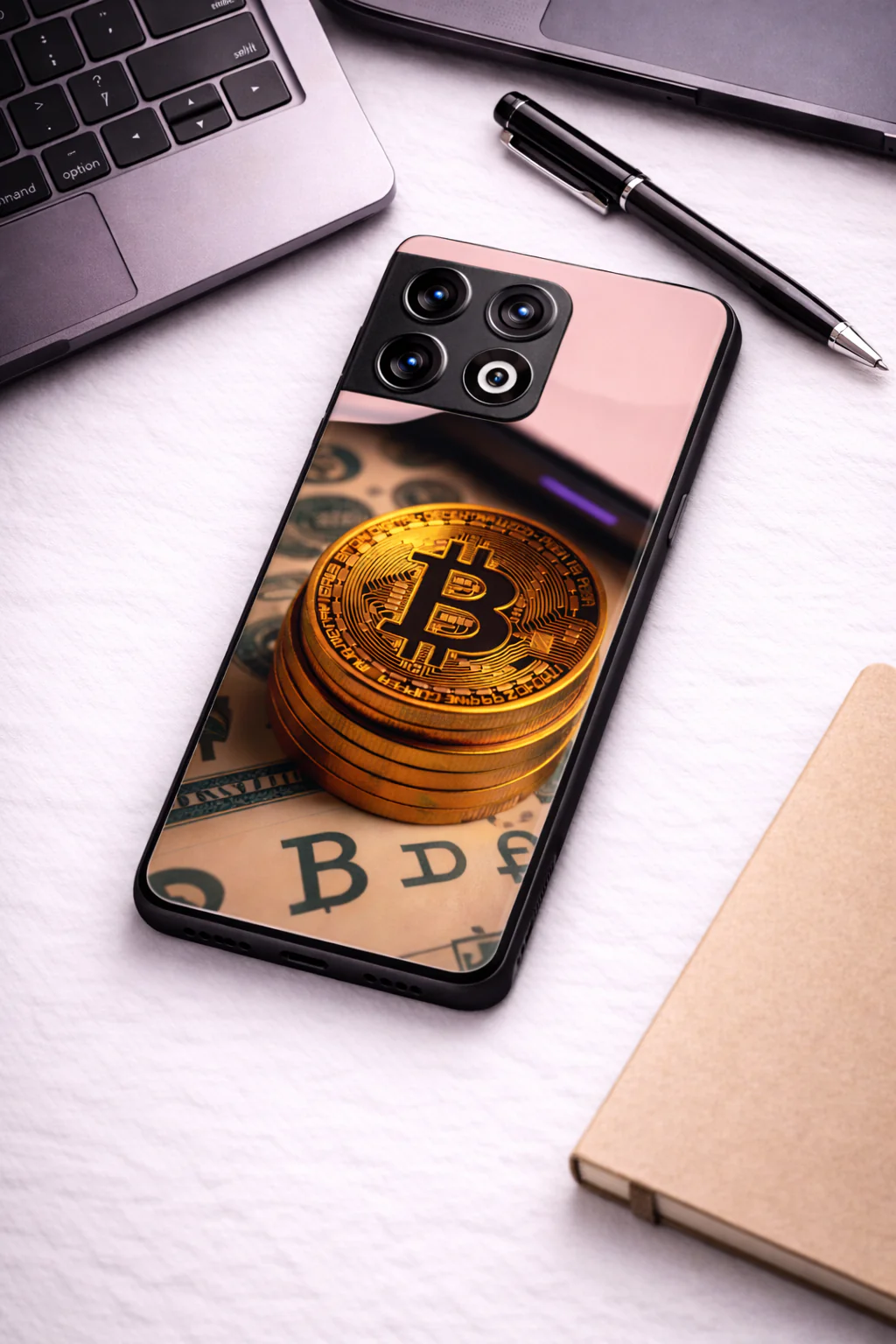 Bitcoin Blaze Premium Glass Back Cover For One Plus 13, 12, 11, 10, Nord Series