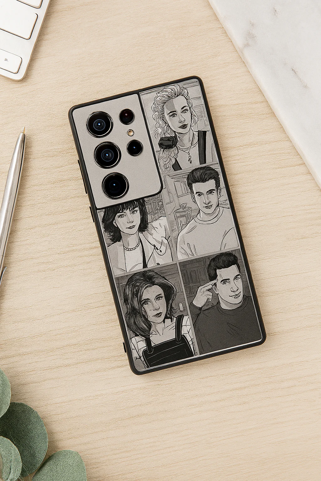 FRIENDS Black & Frame Premium Glass Back Cover For Galaxy S, A, M & F Series