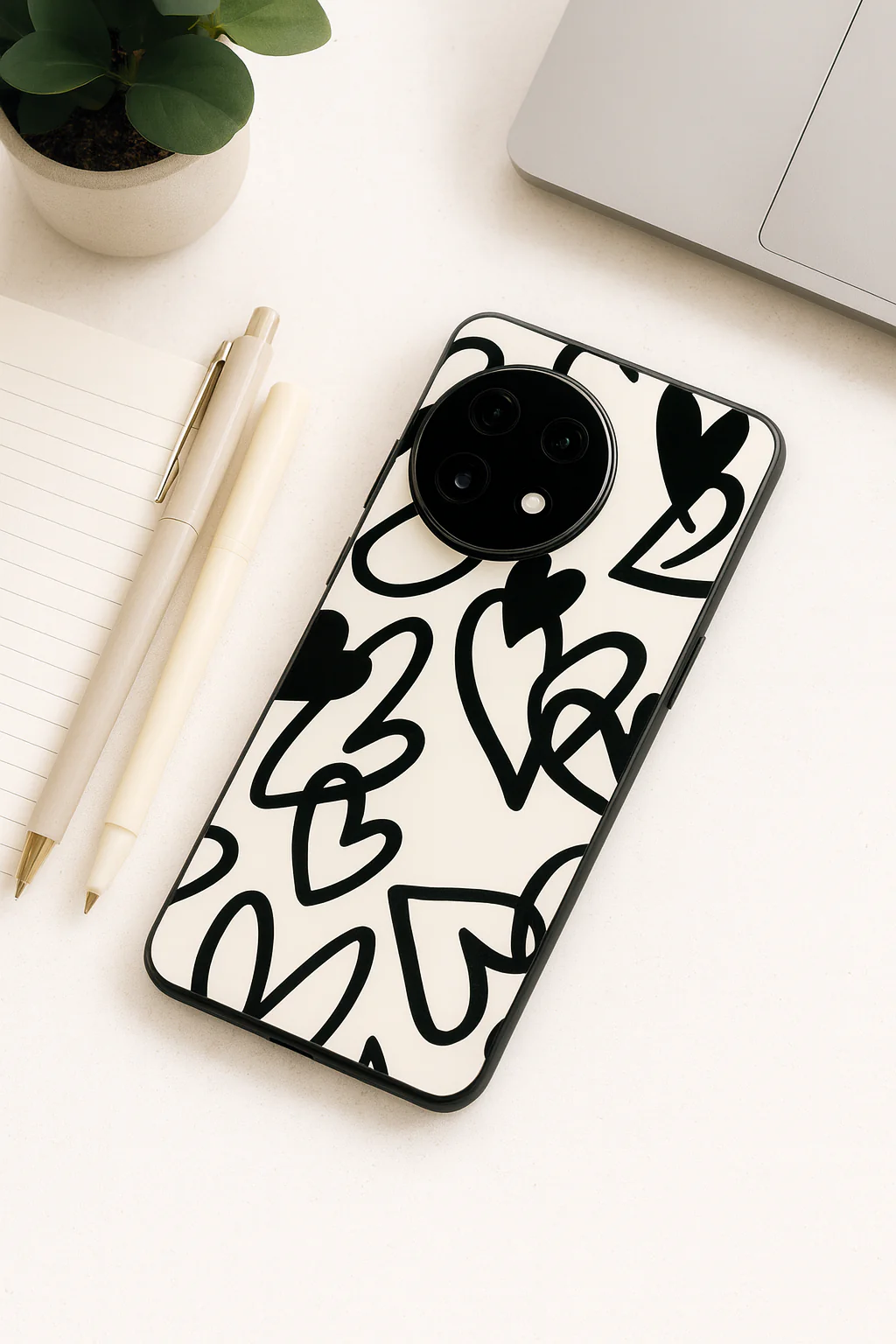 Black Hearts Premium Glass Back Cover For One Plus 13, 12, 11, 10, Nord Series - Image 4