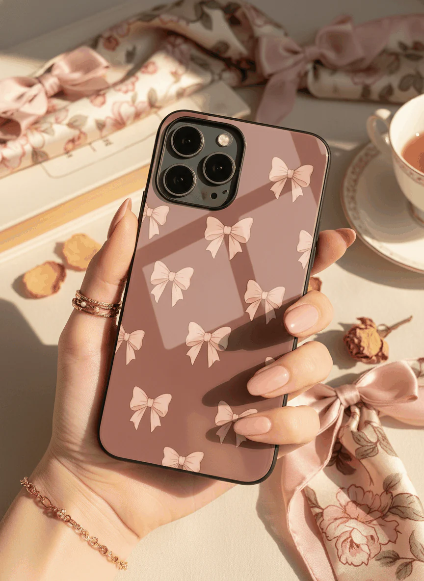 Blush Knots Sketch Premium Glass Back Cover For iPhone 11-17 Models