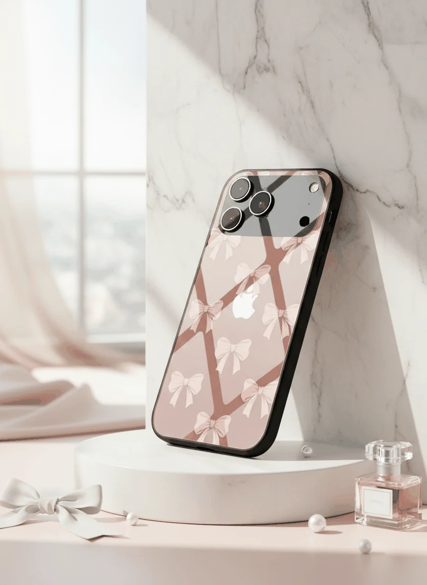Blush Knots Sketch Premium Glass Back Cover For iPhone 11-17 Models - Image 6