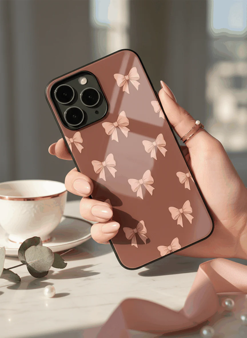 Blush Knots Sketch Premium Glass Back Cover For iPhone 11-17 Models - Image 8
