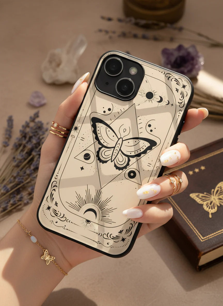 Boho Butterfly Premium Glass Back Cover For iPhone 11-17 Models - Image 4