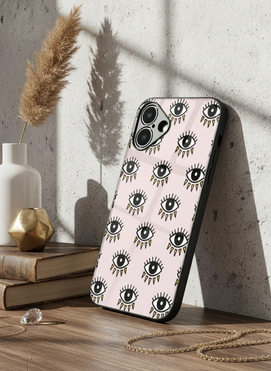Boho Evil Eye Premium Glass Back Cover For iPhone 11-17 Models - Image 3