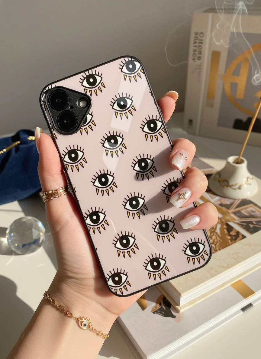 Boho Evil Eye Premium Glass Back Cover For iPhone 11-17 Models - Image 4