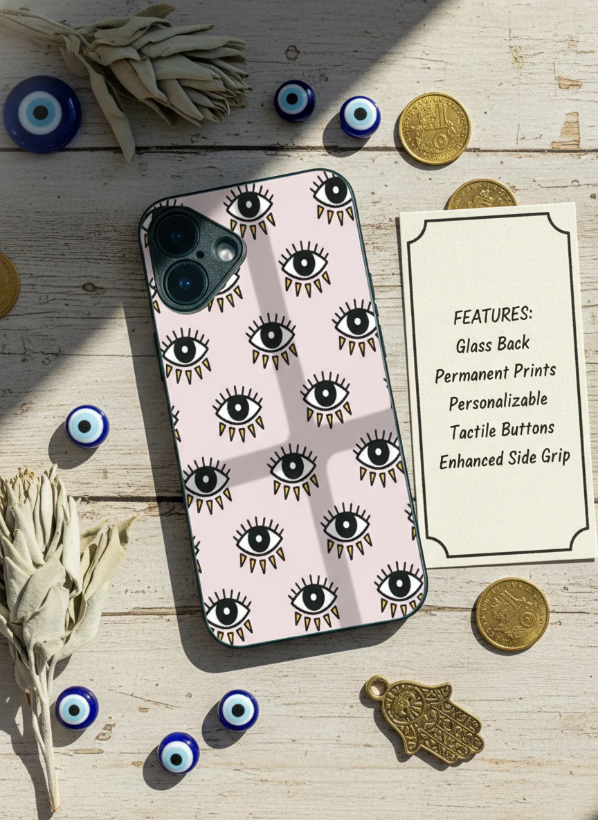 Boho Evil Eye Premium Glass Back Cover For iPhone 11-17 Models - Image 9