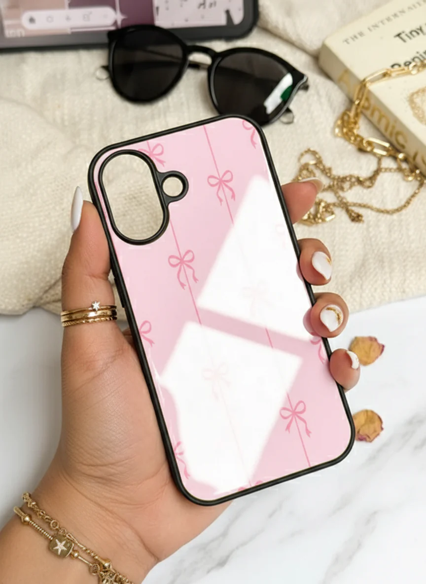 Bows Stripes Premium Glass Back Cover For iPhone 11-17 Models - Image 13