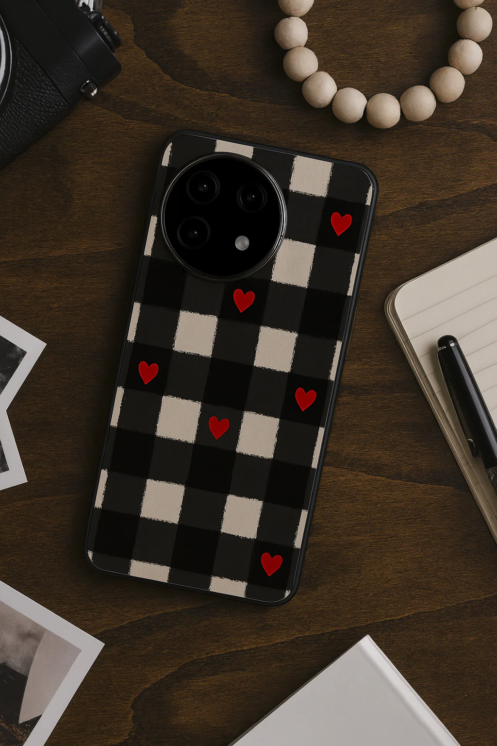 Checkered Hearts Glass Back Cover For One Plus 13, 12, 11, 10, Nord Series - Image 4