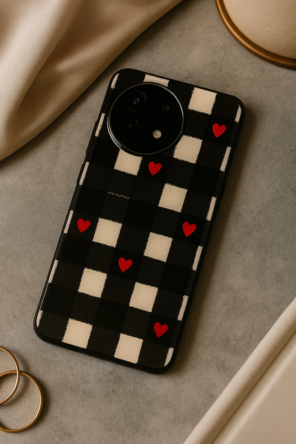 Checkered Hearts Glass Back Cover For One Plus 13, 12, 11, 10, Nord Series - Image 5