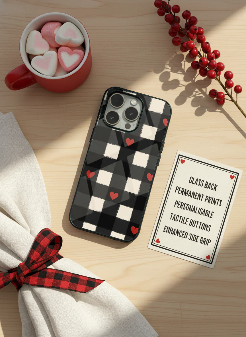 Checkered Hearts Premium Glass Back Cover For iPhone 11-17 Models - Image 5
