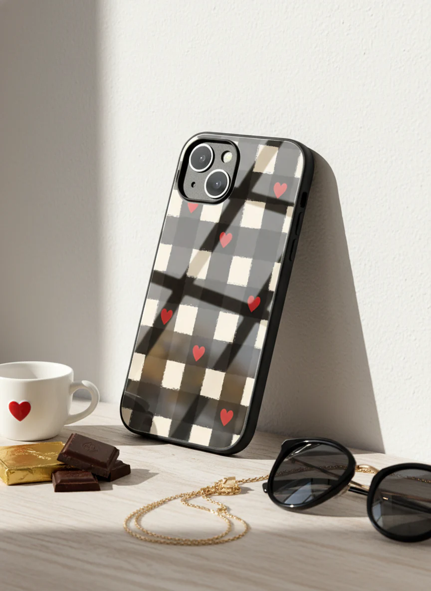 Checkered Hearts Premium Glass Back Cover For iPhone 11-17 Models - Image 6