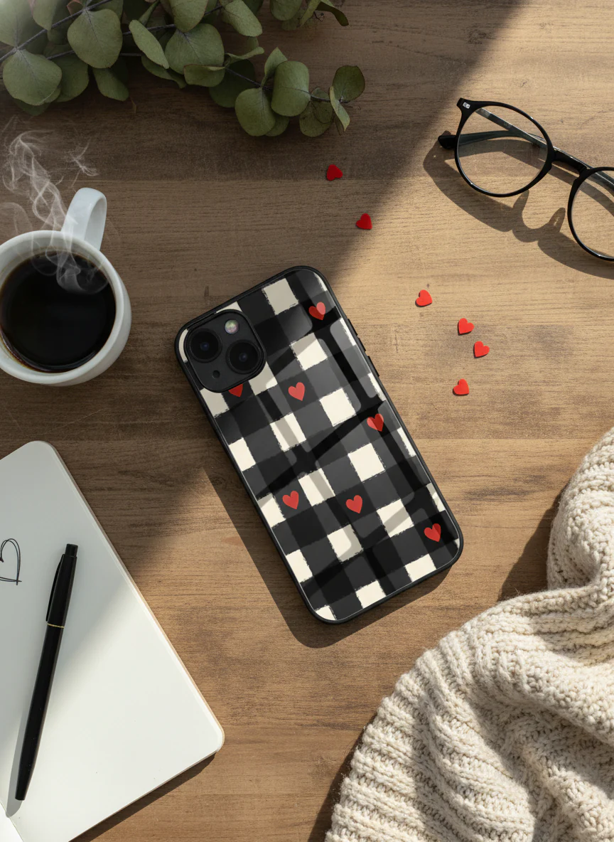 Checkered Hearts Premium Glass Back Cover For iPhone 11-17 Models - Image 8