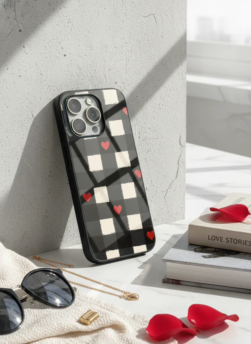 Checkered Hearts Premium Glass Back Cover For iPhone 11-17 Models - Image 9