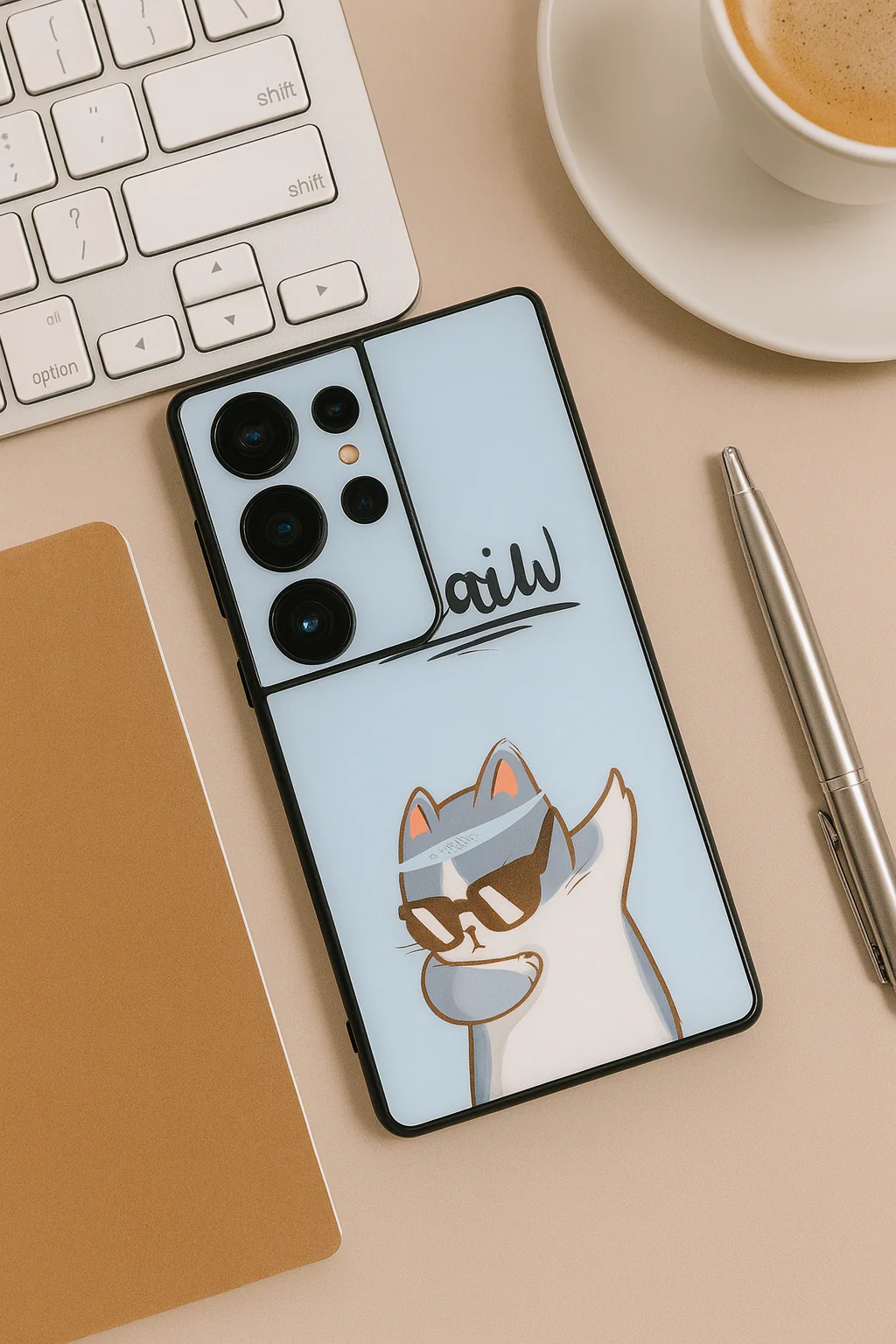 Cool Cat Premium Glass Back Cover For Galaxy S, A, M & F Series