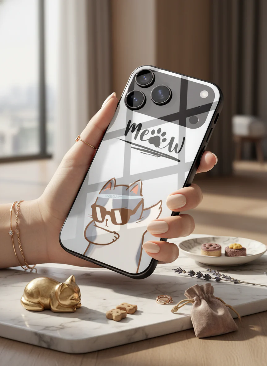 Cool Cat Premium Glass Back Cover For iPhone 11-17 Models - Image 7