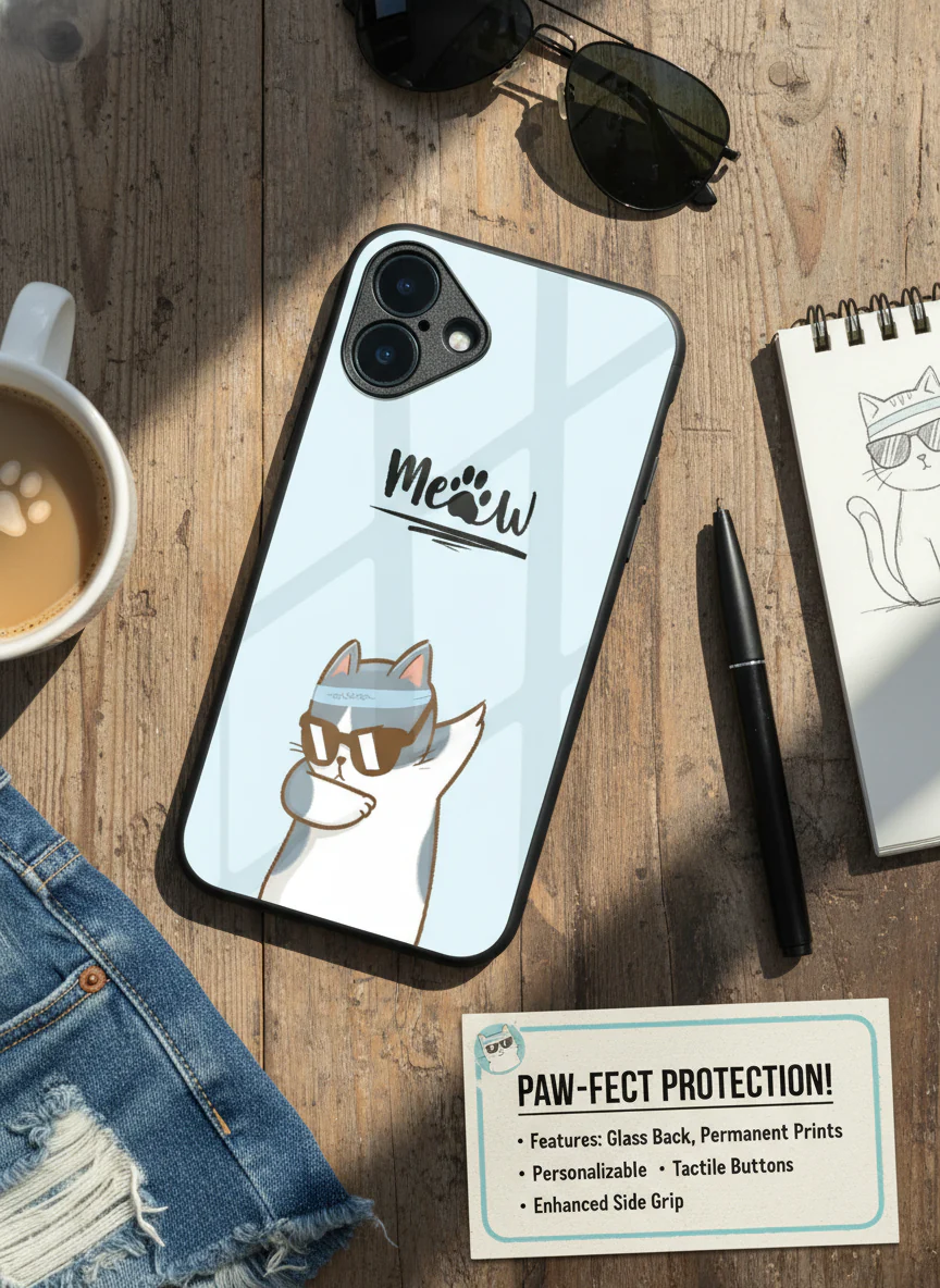Cool Cat Premium Glass Back Cover For iPhone 11-17 Models - Image 8