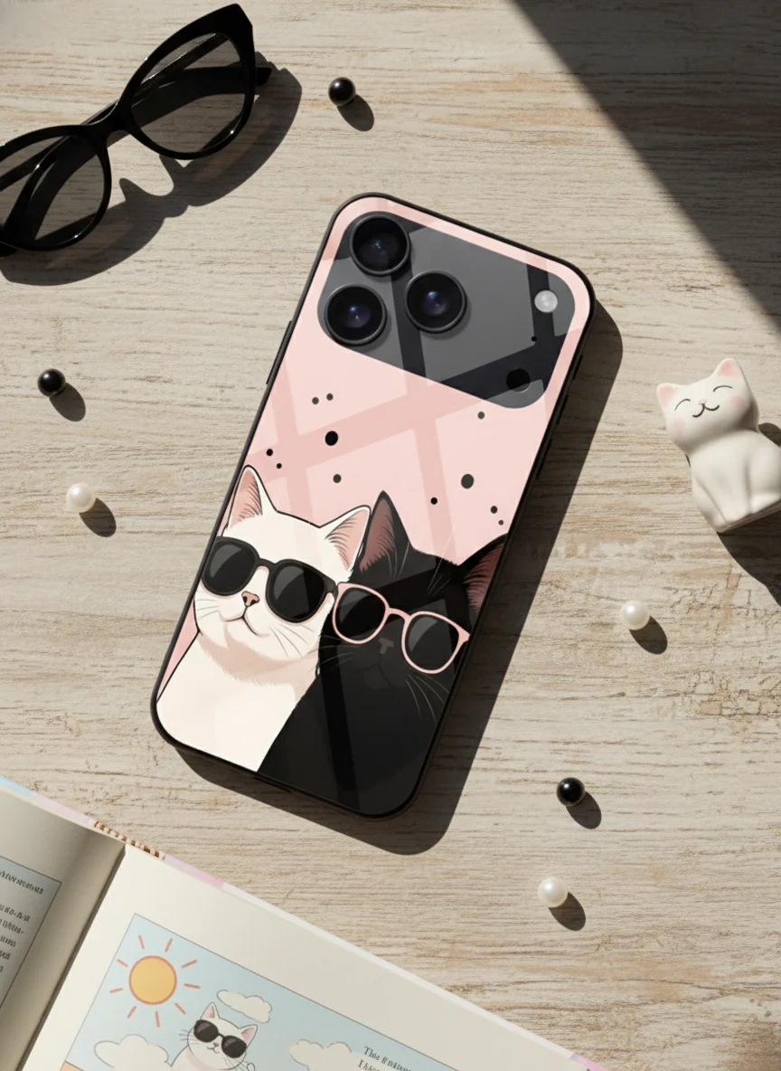 Cool Cats Premium Glass Back Cover For iPhone 11-17 Models - Image 2
