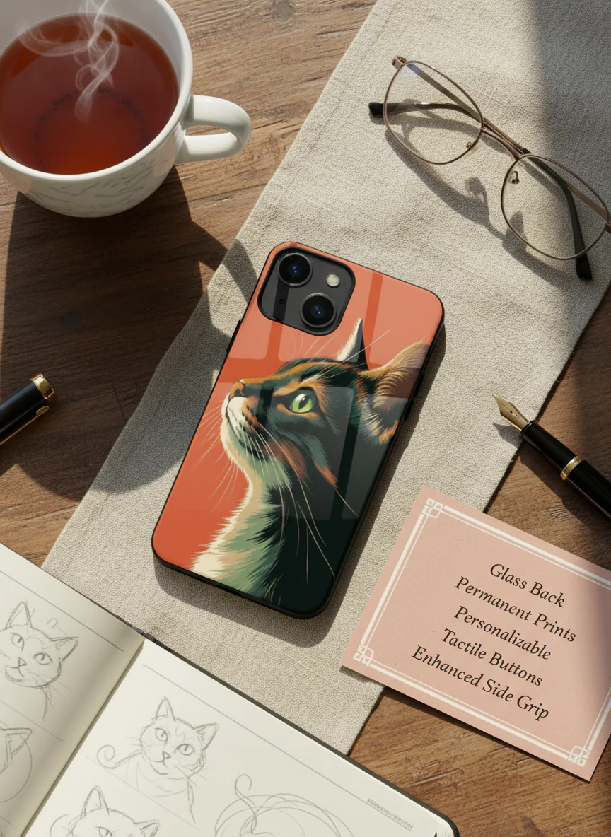 Cutie Cat Premium Glass Back Cover For iPhone 11-17 Models - Image 2