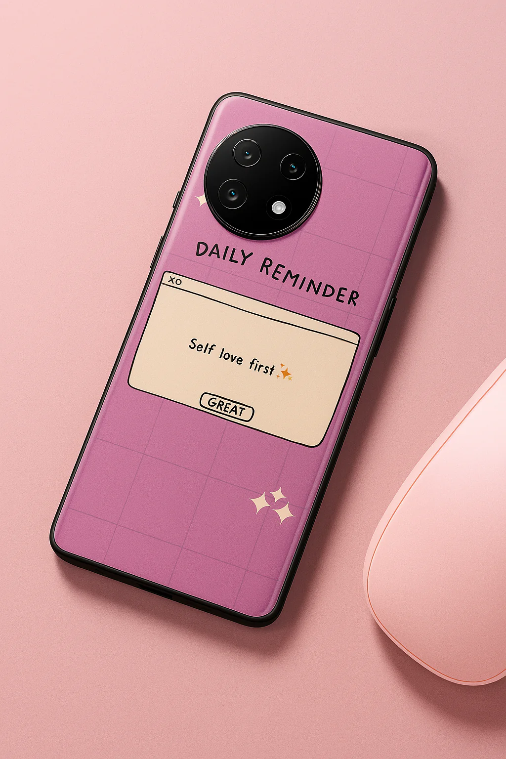Daily Reminder -Mystic Mauve Premium Glass Back Cover For One Plus 13, 12, 11, 10, Nord Series - Image 4