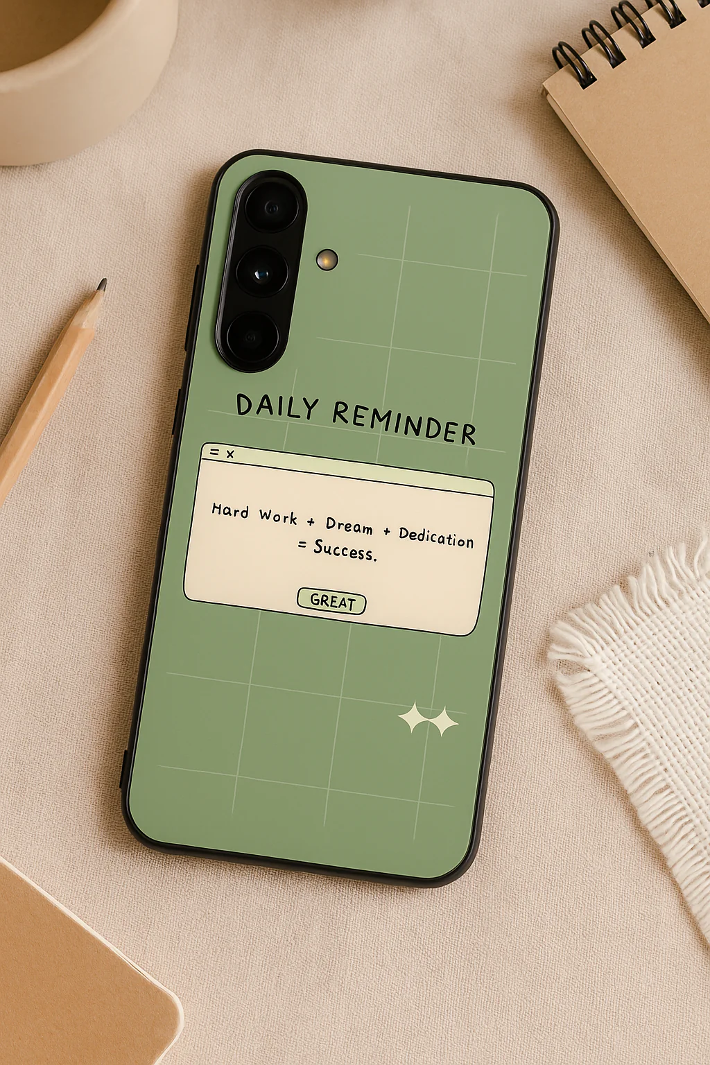 Daily Reminder-Sage Green Premium Glass Back Cover For Galaxy S, A, M & F Series - Image 4