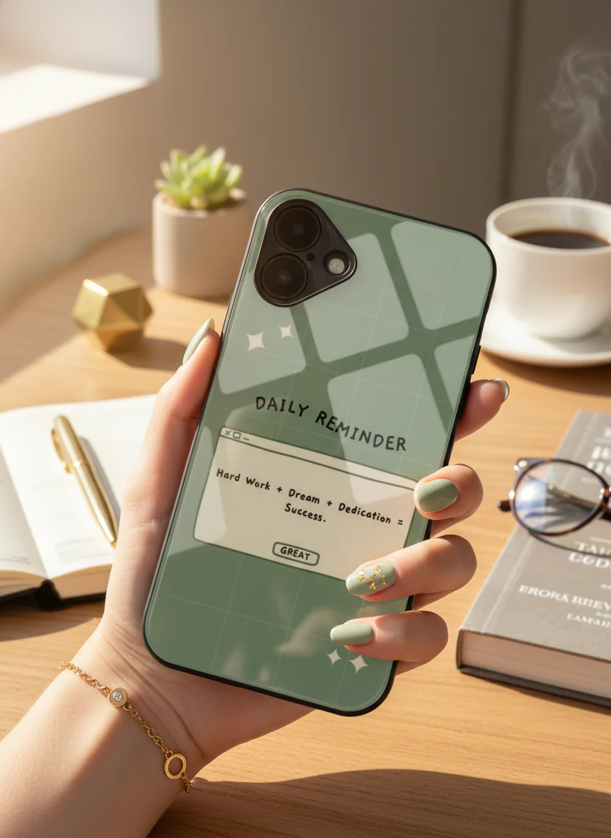 Daily Reminder-Sage Green Premium Glass Back Cover For iPhone 11-17 Models - Image 4