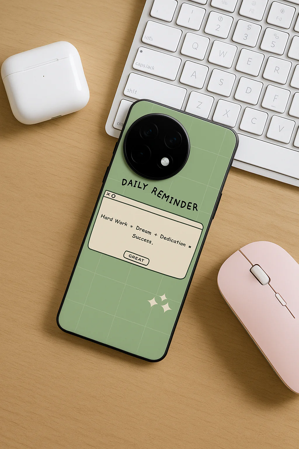 Daily Reminder-Sage Green Premium Glass Back Cover For One Plus 13, 12, 11, 10, Nord Series - Image 4