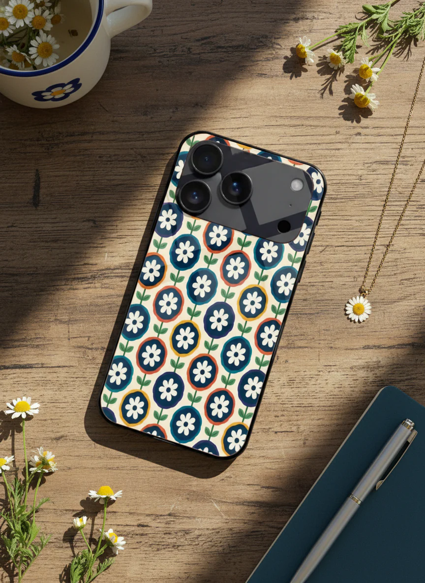 Daisy In Circles Premium Glass Back Cover For iPhone 11-17 Models - Image 11