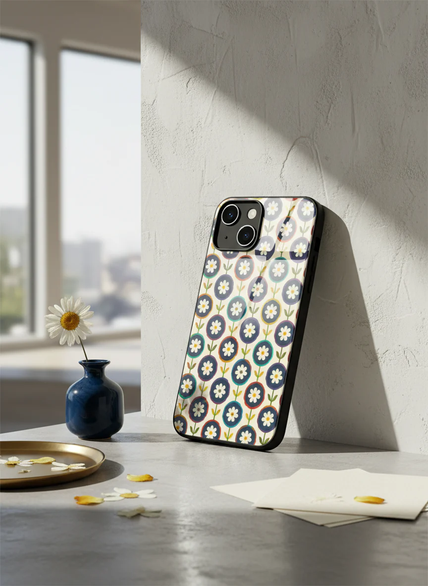 Daisy In Circles Premium Glass Back Cover For iPhone 11-17 Models - Image 12