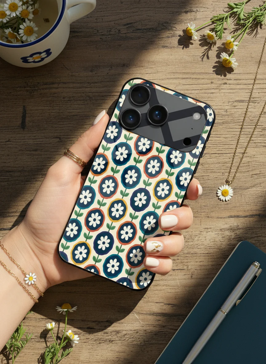 Daisy In Circles Premium Glass Back Cover For iPhone 11-17 Models - Image 13