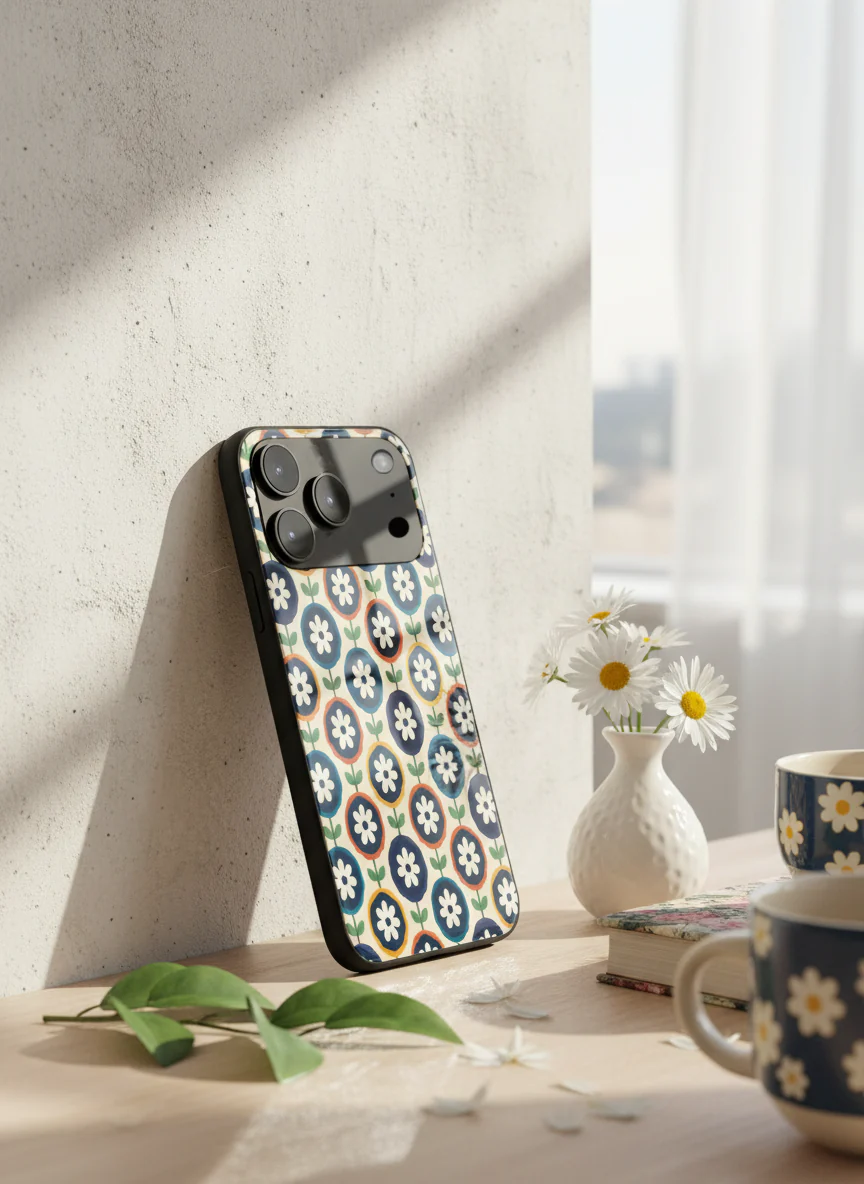 Daisy In Circles Premium Glass Back Cover For iPhone 11-17 Models - Image 15