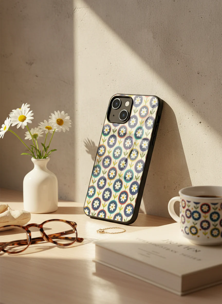 Daisy In Circles Premium Glass Back Cover For iPhone 11-17 Models - Image 3
