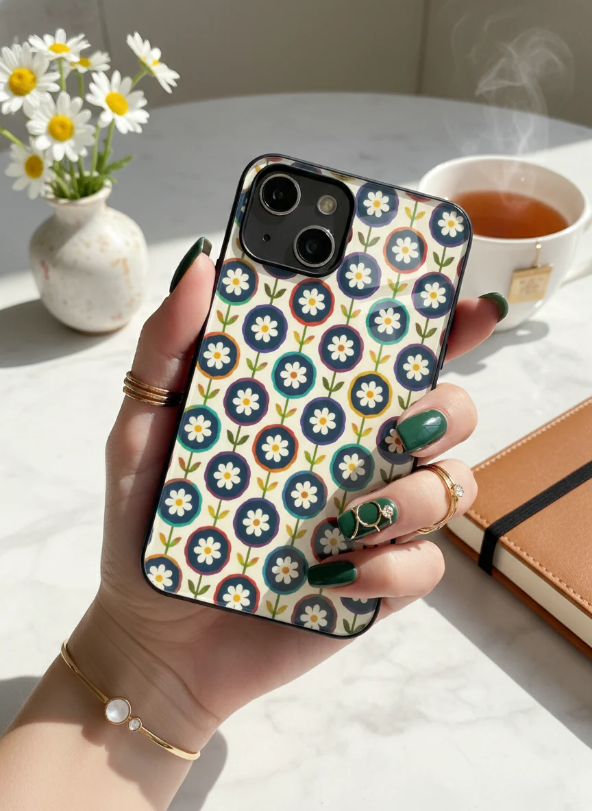 Daisy In Circles Premium Glass Back Cover For iPhone 11-17 Models - Image 4