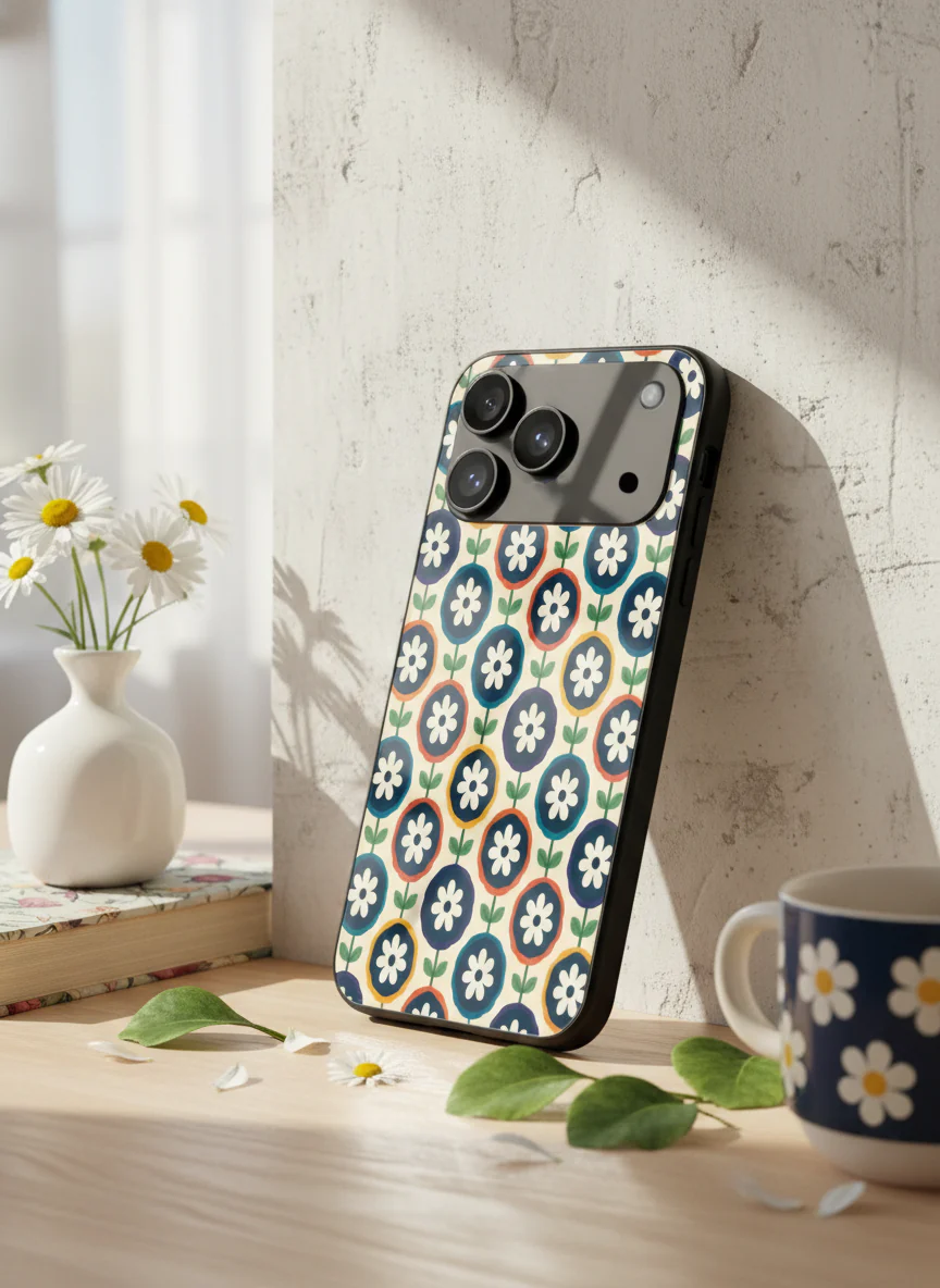 Daisy In Circles Premium Glass Back Cover For iPhone 11-17 Models - Image 9
