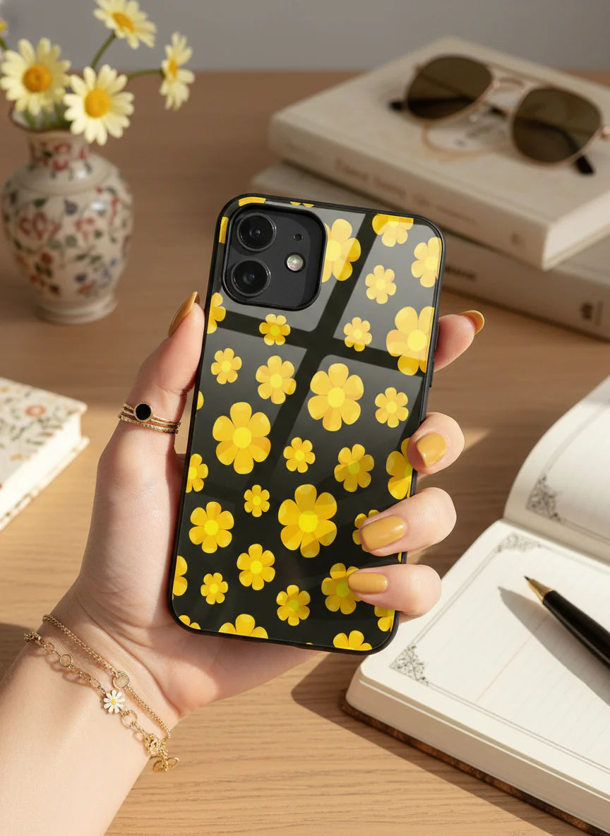 Daisy Yellow Premium Glass Back Cover For iPhone 11-17 Models - Image 13