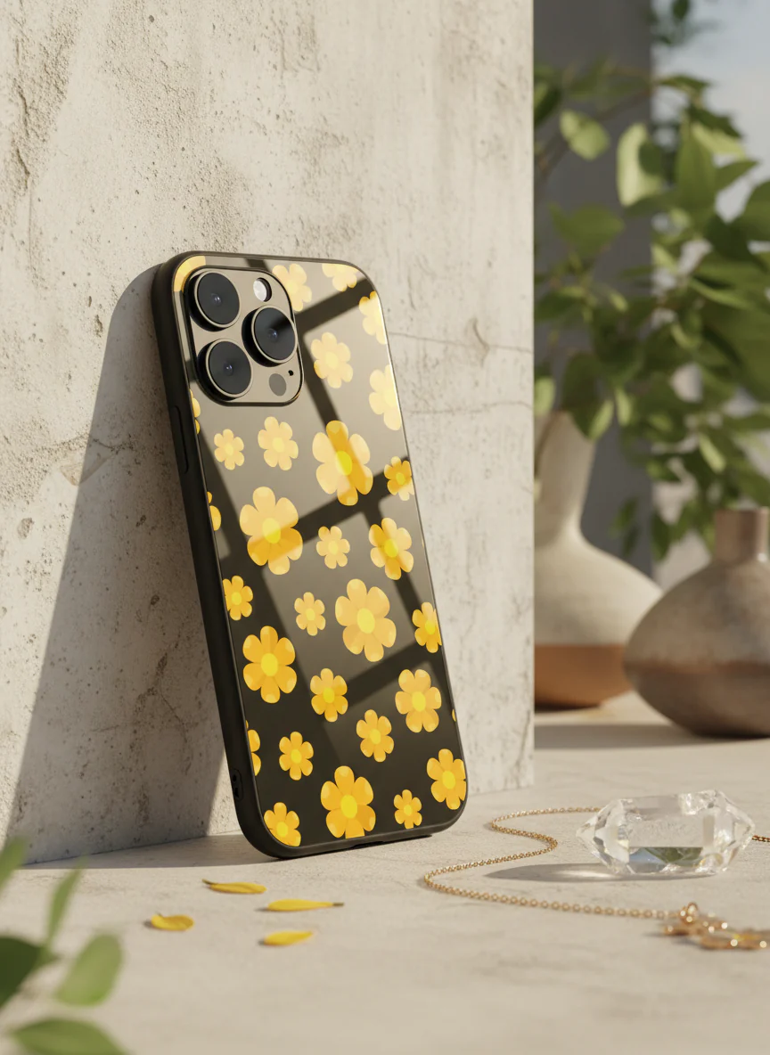 Daisy Yellow Premium Glass Back Cover For iPhone 11-17 Models - Image 15