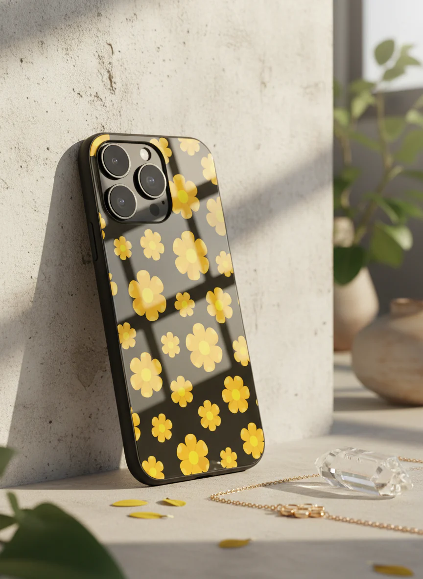 Daisy Yellow Premium Glass Back Cover For iPhone 11-17 Models - Image 6