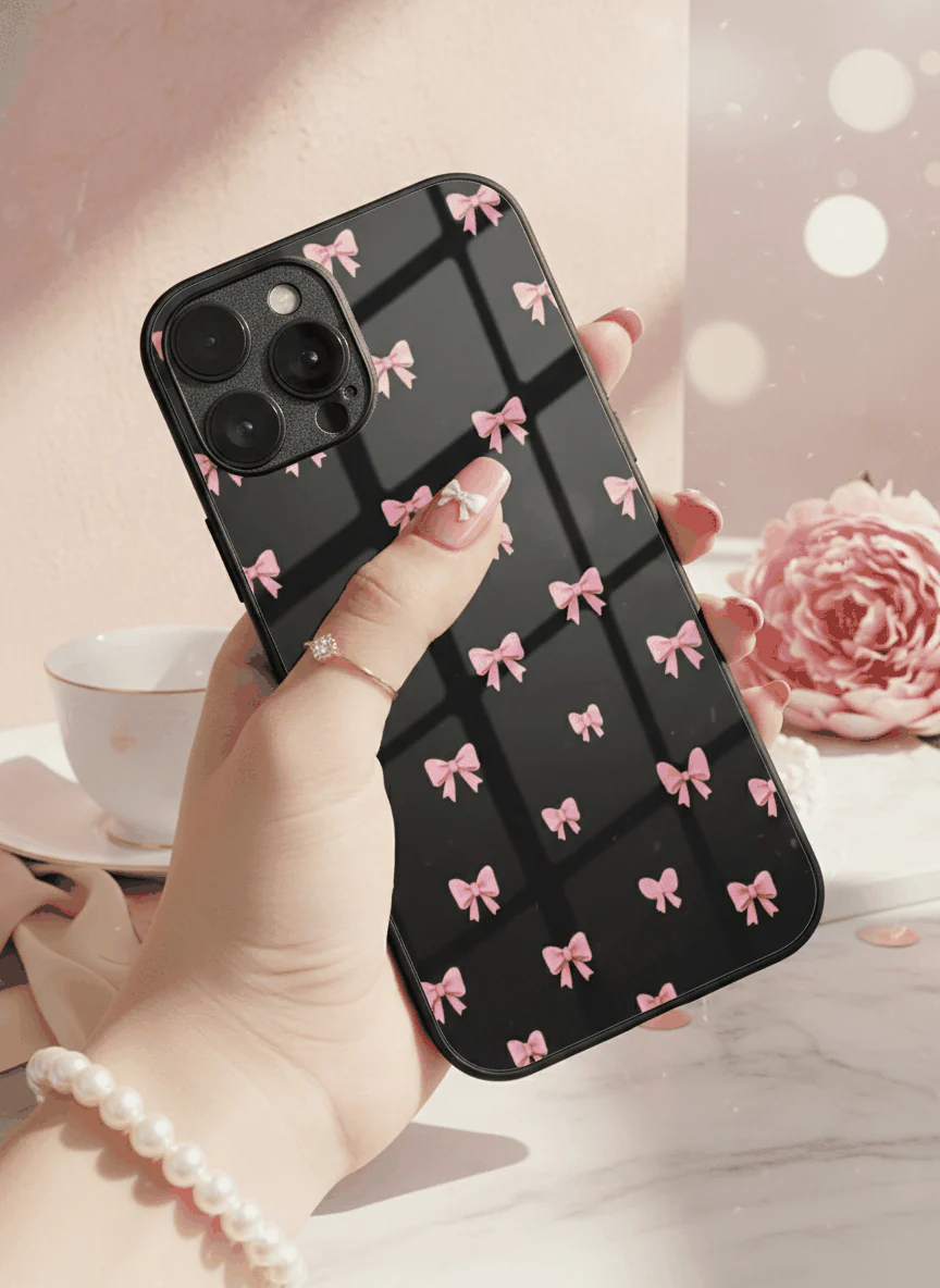 Dark Aesthetic Bows Premium Glass Back Cover For iPhone 11-17 Models - Image 11