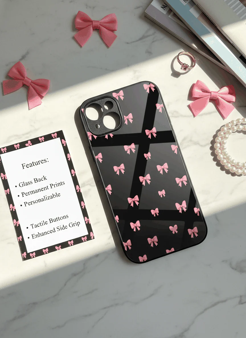 Dark Aesthetic Bows Premium Glass Back Cover For iPhone 11-17 Models - Image 13