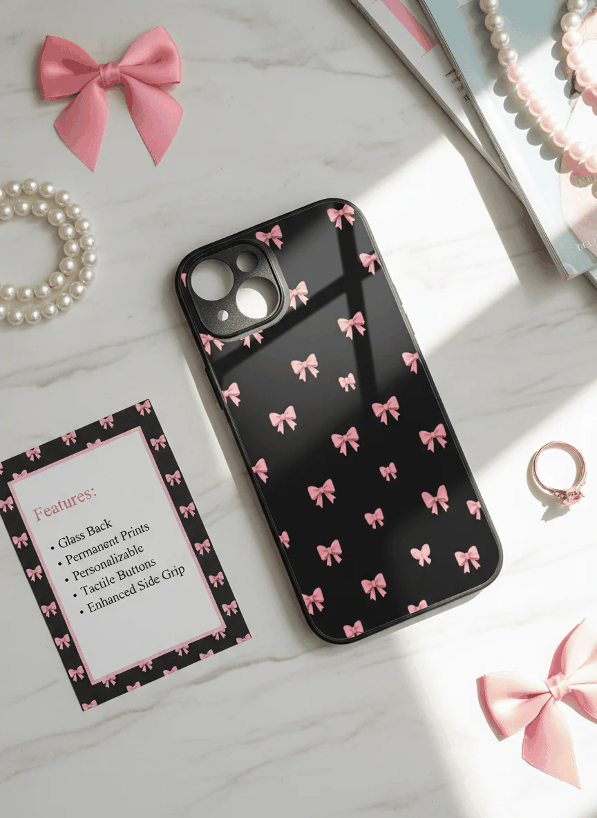 Dark Aesthetic Bows Premium Glass Back Cover For iPhone 11-17 Models - Image 5