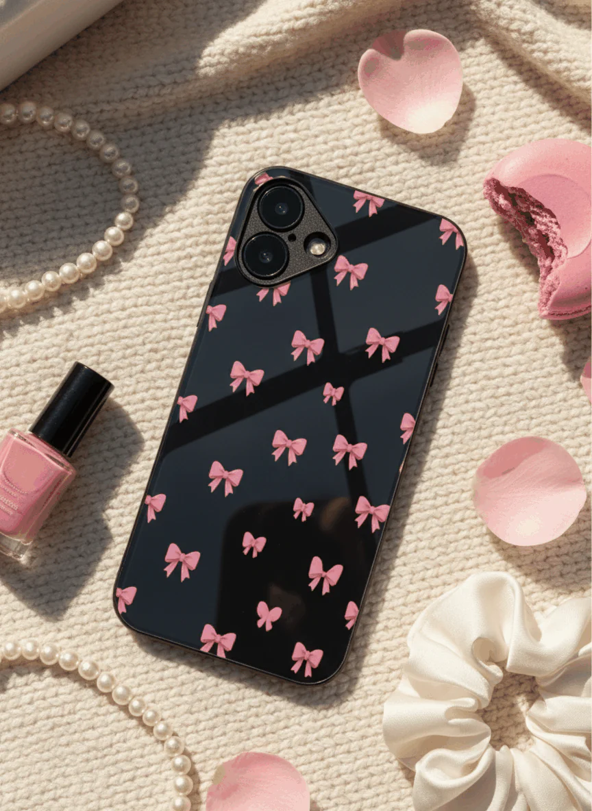 Dark Aesthetic Bows Premium Glass Back Cover For iPhone 11-17 Models - Image 8