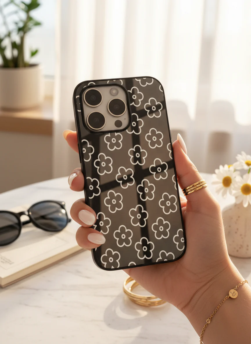 Doodle Flower Premium Glass Back Cover For iPhone 11-17 Models - Image 13